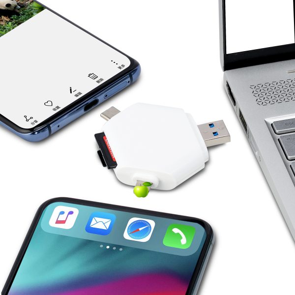 Sd Kaartlezer 3 in 1 USB-C en A en Lightning