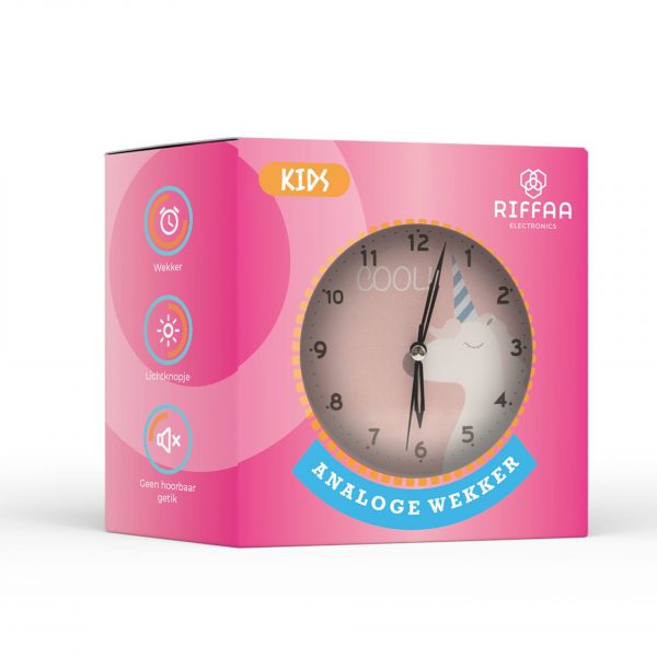 Riffaa®️ Kinderwekker Eenhoorn Analoog – Zonder getik – Met Lichtknop