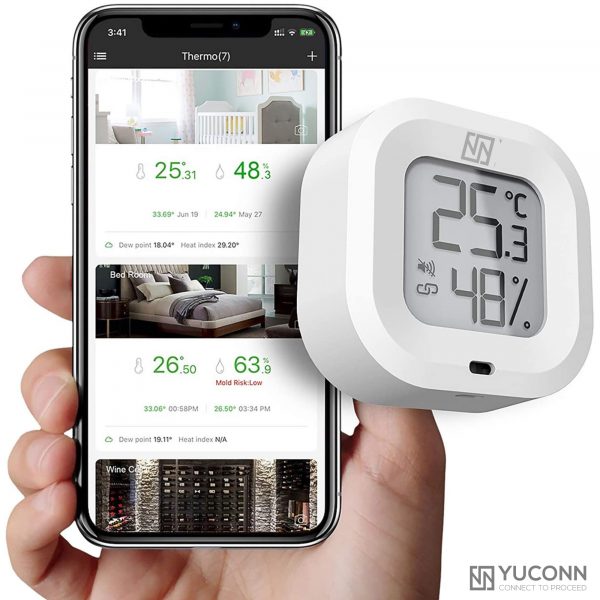 YUCONN® Slimme Hygrometer Luchtvochtigheidsmeter binnen en buiten met Scherm