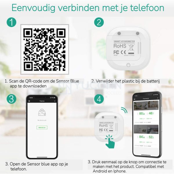 YUCONN® Slimme Hygrometer Luchtvochtigheidsmeter binnen en buiten met Scherm