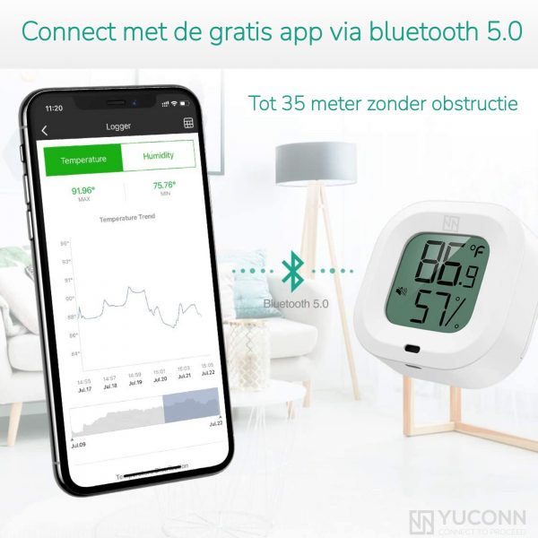 YUCONN® Slimme Hygrometer Luchtvochtigheidsmeter binnen en buiten met Scherm
