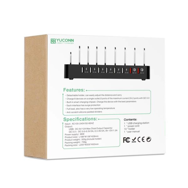 Oplaadstation voor telefoons en tablets, voor huis en kantoor, 8 uitgangen