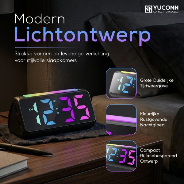 Yuconn wekker dimbaar LCD-display nachtmodus