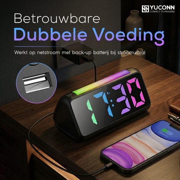 Yuconn wekker Type-C opladen kabel en adapter inbegrepen