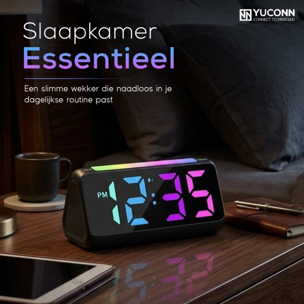 Yuconn digitale wekker kinderkamer sfeerbeeld troostend nachtlampje